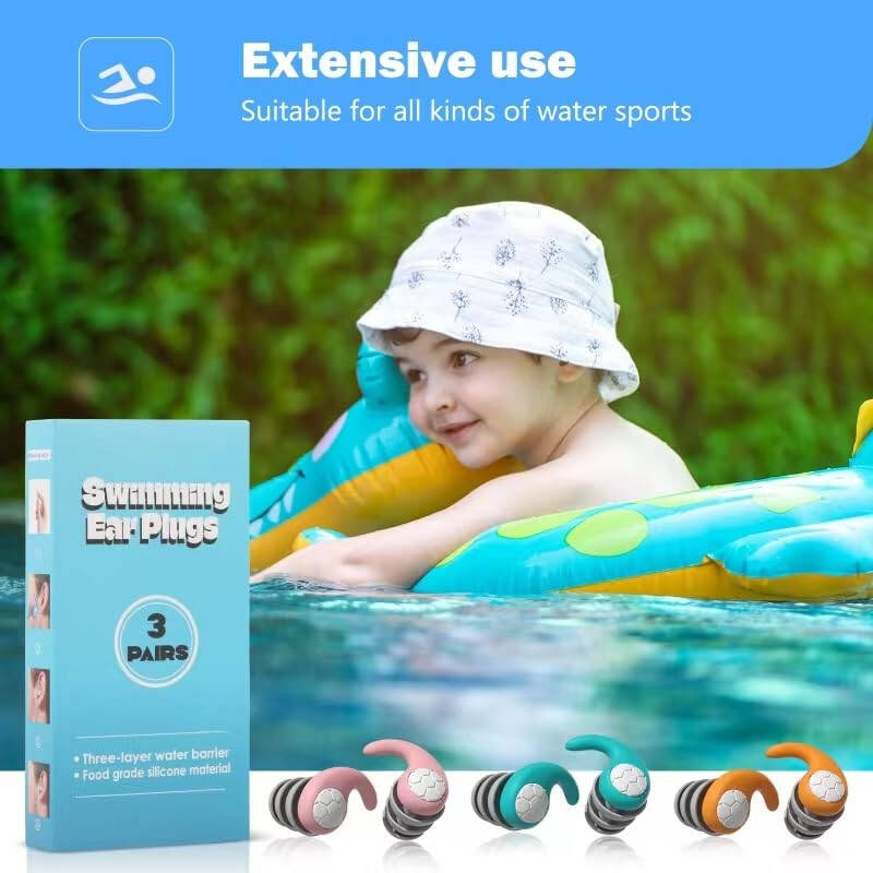 Swimming Ear Plugs for Kids, 3 Pairs Waterproof Silicone Swim Earplugs for Swimming Surfing Diving Showering for 4-12 Years Olds Children and Small Ear Teens (Light Pink, Cyan, Orange) - 6