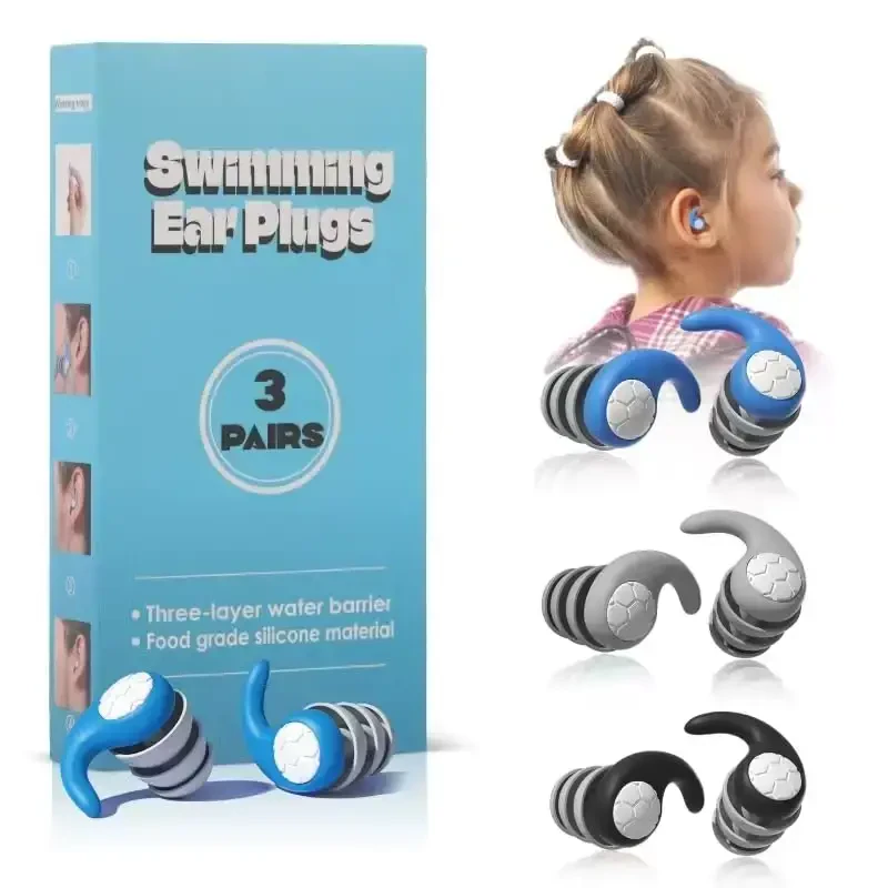 Swimming Ear Plugs for Kids,3 Pairs Waterproof Silicone Swim Earplugs for Swimming Surfing Diving Showering for 4-12 Years Olds Children and Small Ear Teens - YGNNXRN