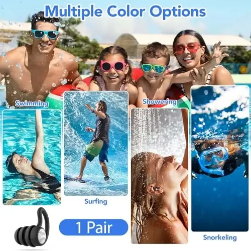 Swimming Ear Plugs Waterproof Earplugs - 1 Pair Silicone Swim Ear Plugs for Adult Kids, Water Sports Earplugs for Showering, Bathing, Surfing - Keep Ear Water Out - 5