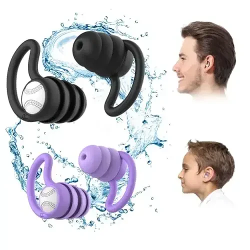 Swimming Ear Plugs Waterproof Earplugs - 2 Pairs Silicone Swim Ear Plugs for Adult Kids, Water Sports Earplugs for Showering, Bathing, Surfing - Keep Ear Water Out - 1