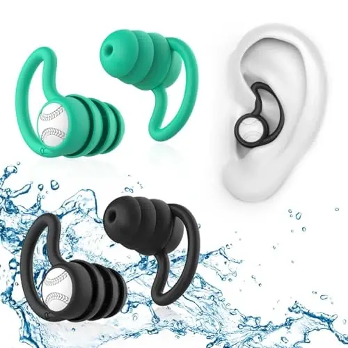Swimming Ear Plugs Waterproof Earplugs - 2 Pairs Silicone Swim Ear Plugs for Adult Kids, Water Sports Earplugs for Showering, Bathing, Surfing - Keep Ear Water Out (Green, Black) - 8