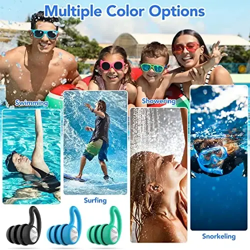 Swimming Ear Plugs Waterproof Earplugs - 3 Pairs Silicone Swim Ear Plugs for Adult Kids, Water Sports Earplugs for Showering, Bathing, Surfing - Keep Ear Water Out. - 5