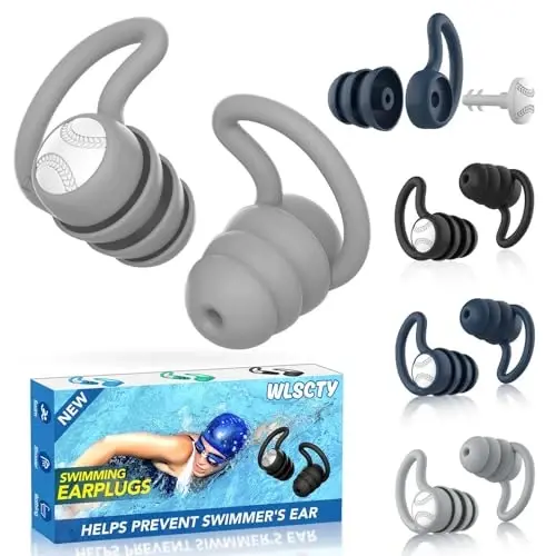 Swimming Ear Plugs Waterproof Earplugs - 3 Pairs Silicone Swim Ear Plugs for Adult Kids, Water Sports Earplugs for Showering, Bathing, Surfing - Keep Ear Water Out (Naxy Blue,Grey,Black, One Size) - 1