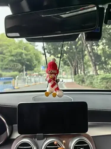 Swining Duck Gifts with Hat/Scarf Car Mirror Hanging Accessories Cars Rearview Mirrors Charms for Wome Men Interior Cute Thing for Jeep Winter Rear View Stuff Must Haves for Kids Girls - 4