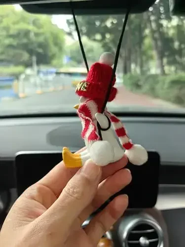 Swining Duck Gifts with Hat/Scarf Car Mirror Hanging Accessories Cars Rearview Mirrors Charms for Wome Men Interior Cute Thing for Jeep Winter Rear View Stuff Must Haves for Kids Girls - 5
