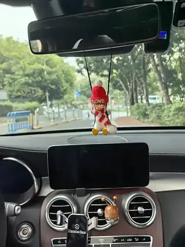 Swining Duck Gifts with Hat/Scarf Car Mirror Hanging Accessories Cars Rearview Mirrors Charms for Wome Men Interior Cute Thing for Jeep Winter Rear View Stuff Must Haves for Kids Girls - 7