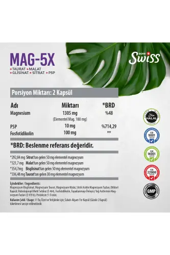 Swiss Bork Mag-5x Liposomal Magnesium 30 Capsules - 5