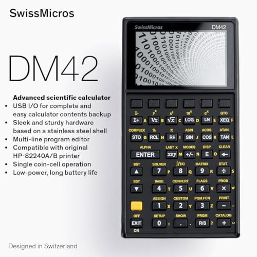 SwissMicros DM42 RPN Hesap Makinesi - Gelişmiş Bilimsel Hesap Makinesi - Yüksek Çözünürlüklü Ekranlı ve Metal Kasalı Programlanabilir Ters Polonyalı Hesap Makinesi - 5