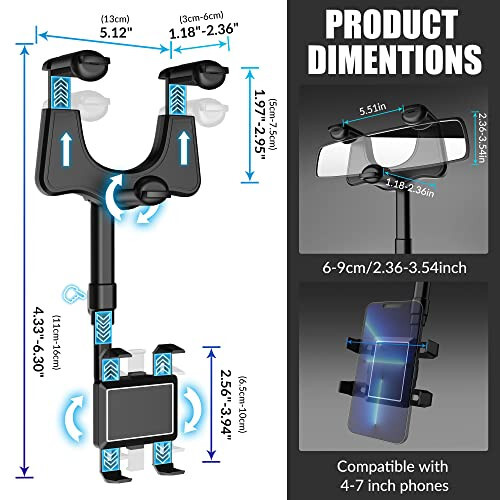 SXhyf Orqa Ko'zgu Telefon Ustiviga O'rnatish, 2023 Aylanuvchi va Tortib Olinadigan, Universal O'rnatish, iPhone 11 12 13 14 Pro Max Samsung Barcha Telefonlarga Mos Avtomobil Telefon Ustiviga O'rnatish - 2