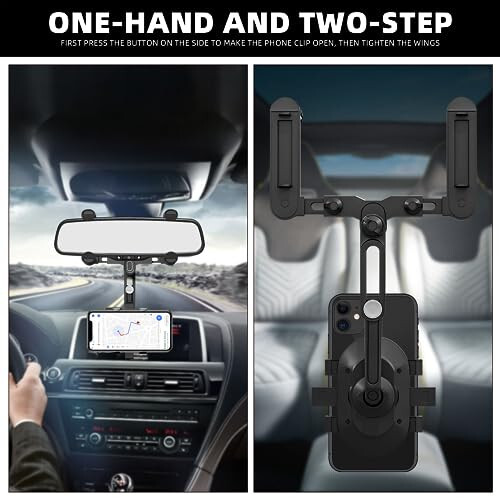 SXhyf Rear View Mirror Phone Holder, 2023 Rotatable and Ret retractable Car Phone Holder, Universal Car Phone Holder Mount, Cell Phone Holder Car Fit for iPhone 11 12 13 14 Pro Max Samsung All Phone - 8