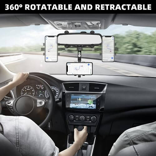 SXhyf Rear View Mirror Phone Holder, 2023 Rotatable and Ret retractable Car Phone Holder, Universal Car Phone Holder Mount, Cell Phone Holder Car Fit for iPhone 11 12 13 14 Pro Max Samsung All Phone - 9