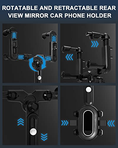 SXhyf Rear View Mirror Phone Holder, 2023 Rotatable and Ret retractable Car Phone Holder, Universal Car Phone Holder Mount, Cell Phone Holder Car Fit for iPhone 11 12 13 14 Pro Max Samsung All Phone - 11