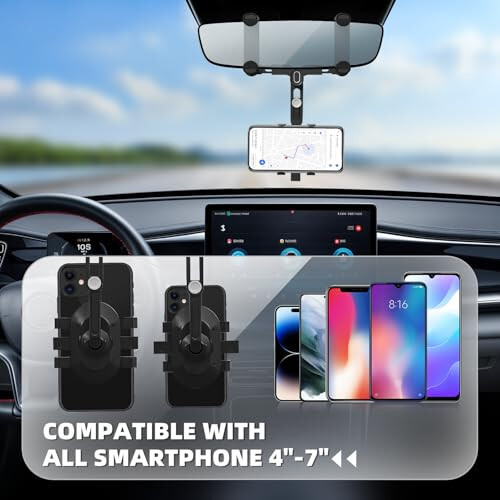 SXhyf Rear View Mirror Phone Holder, 2023 Rotatable and Ret retractable Car Phone Holder, Universal Car Phone Holder Mount, Cell Phone Holder Car Fit for iPhone 11 12 13 14 Pro Max Samsung All Phone - 5