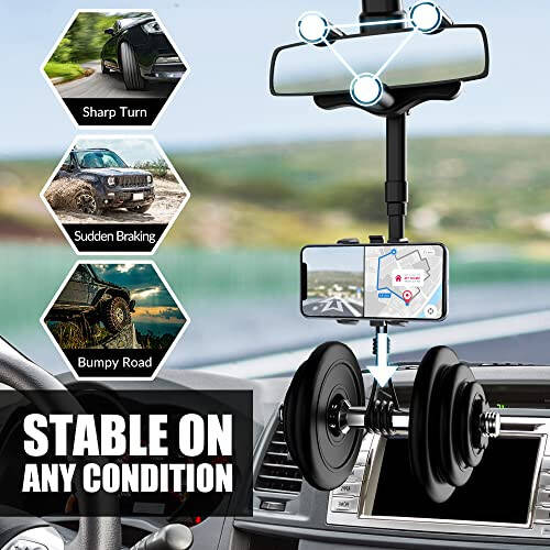 SXhyf Rear View Mirror Phone Holder, 2023 Rotatable and Ret retractable, Universal Mount, Cell Car Fit for iPhone 11 12 13 14 Pro Max Samsung All Phone - 5