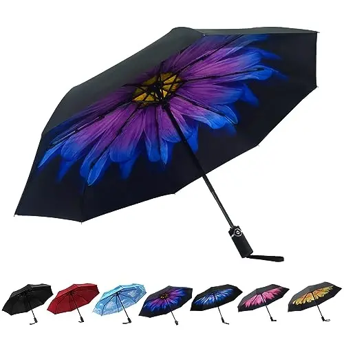 SY COMPACT Travel Umbrella Windproof Factory outlet Compact Automatic Umbrellas for Rain Compact Small UV Sun Protection Umbrella Durable Waterproof Lightweight-Fits Backpack Car Purse - 2