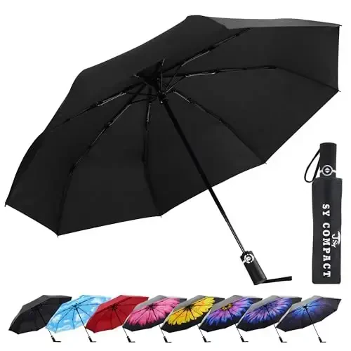 SY COMPACT Travel Umbrella Windproof Factory outlet Compact Automatic Umbrellas for Rain Compact Small UV Sun Protection Umbrella Durable Waterproof Lightweight-Fits Backpack Car Purse - SY COMPACT (1)