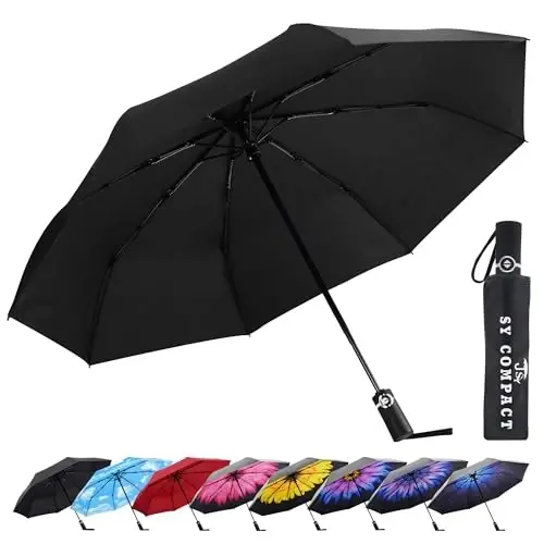 SY COMPACT Travel Umbrella Windproof Factory outlet Compact Automatic Umbrellas for Rain Compact Small UV Sun Protection Umbrella Durable Waterproof Lightweight-Fits Backpack Car Purse - 2