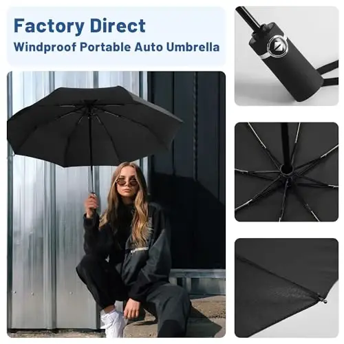 SY COMPACT Travel Umbrella Windproof Factory outlet Compact Automatic Umbrellas for Rain Compact Small UV Sun Protection Umbrella Durable Waterproof Lightweight-Fits Backpack Car Purse - 6