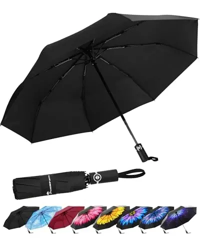 SY COMPACT Travel Umbrella for Rain, Windproof Automatic Compact Umbrella, UV Sun Protection, Lightweight Waterproof Travel Size for Backpack & Car, Factory Direct 