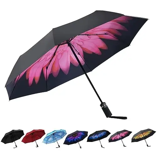 SY COMPACT Travel Umbrella for Rain, Windproof Automatic Compact Umbrella, UV Sun Protection, Lightweight Waterproof Travel Size for Backpack & Car, Factory Direct 