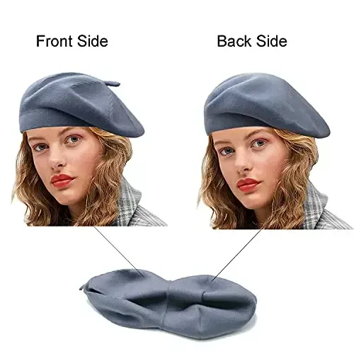 Sydbecs Ayollar Qizlar uchun Beret Shlyapalar, Ikki tomonlama Frantsuz Beret Shlyapa Qattiq Rangli Uslub - 5