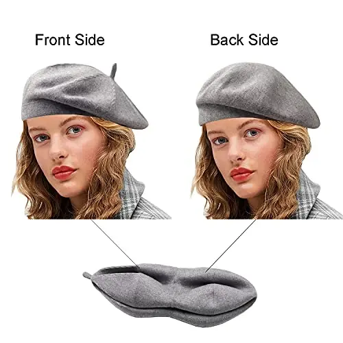 Sydbecs CasModazoneere Ayollar Qizlar uchun Beret Shlyapalar, Qaytariladigan Frantsuz Beret Shlyapa Qattiq Rangli Uslub - 5
