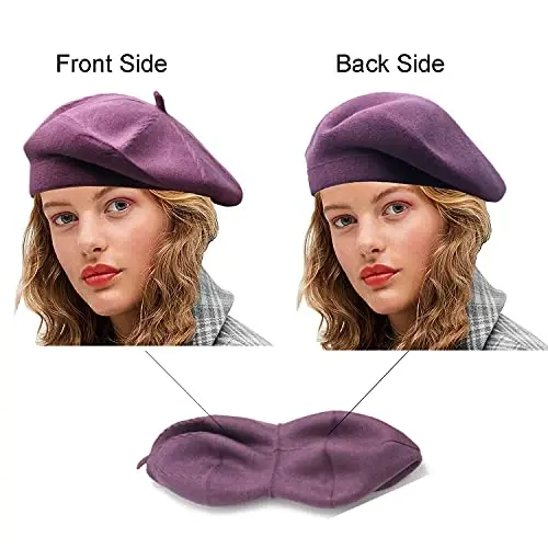 Sydbecs CasModazoneere Ayollar uchun Beret Shlyapalar Qizlar, Ikki tomonlama Frantsuz Beret Shlyapasi Qattiq Rangli Uslub - 5