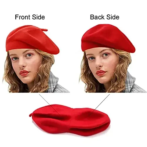 Sydbecs CasModazoneere Beret Hats for Women Girls, Reversible French Berets Hat Solid Color Style - 5