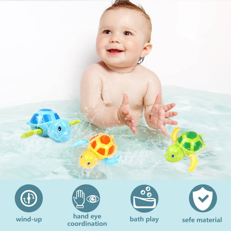 Syenll Baby Bath Toys, 3 Pack Swimming Turtle Bath Toys for Toddlers, Bathtub Wind up Water Toy for 1 2 3 4 5 Year Old Child Kids - 13