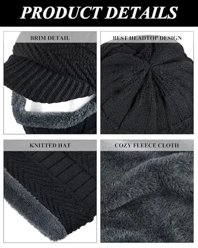 Syhood 2/3 Pcs Winter Knitted Balaclava Hat Warm Cycling Ski Mask Face Covering Hat Neck Gaiter for Winter Outdoor Sports - 4