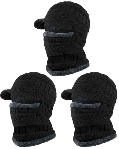 Syhood 2/3 Pcs Winter Knitted Balaclava Hat Warm Cycling Ski Mask Face Covering Hat Neck Gaiter for Winter Outdoor Sports 