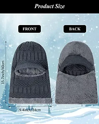Syhood 2/3 Pcs Winter Knitted Balaclava Hat Warm Cycling Ski Mask Face Covering Hat Neck Gaiter for Winter Outdoor Sports - 2