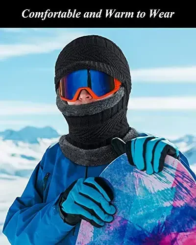 Syhood 2/3 Pcs Winter Knitted Balaclava Hat Warm Cycling Ski Mask Face Covering Hat Neck Gaiter for Winter Outdoor Sports - 5
