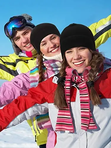Syhood Зимняя теплая шапка-бини из мягкого флиса, плотная ветрозащитная шапка для лыж, открытая теплая цветная шапка для мужчин и женщин - 4