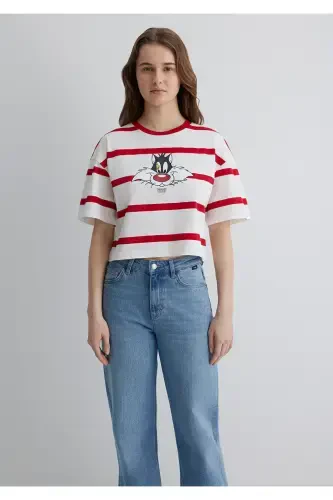Sylvester Printed Red T-Shirt Crop / Short Cut - 3