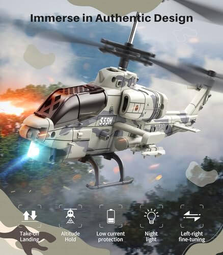 SYMA RC Helicopter, S55H Military Remote Control Helicopters with Realistic Design, Low Battery Reminder, One Key Take Off/Landing, Auto Hovering, Cool Toy for Boys Girls - 3