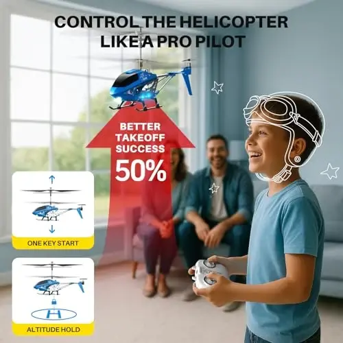 SYMA Remote Control Helicopter, S107H-E Aircraft with Altitude Hold, One Key take Off/Landing, 3.5 Channel, Gyro Stabilizer and High &Low Speed, LED Light for Indoor to Fly for Kid and Beginner Blue - 3
