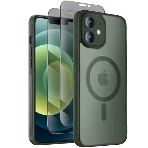 Symcele Designed for iPhone 12 Case, Compatible with MagSafe, with Privacy Screen Protectors X2, [Camera Protection] [15FT Military Drop Protection] Shockproof Phone Case, 6.1