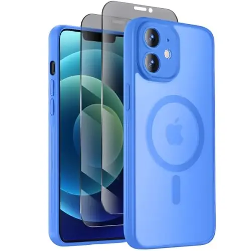 Symcele Designed for iPhone 12 Case, Compatible with MagSafe, with Privacy Screen Protectors X2, [Camera Protection] [15FT Military Drop Protection] Shockproof Phone Case, 6.1