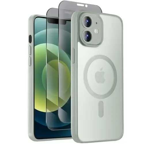 Symcele Designed for iPhone 12 Case, Compatible with MagSafe, with Privacy Screen Protectors X2, [Camera Protection] [15FT Military Drop Protection] Shockproof Phone Case, 6.1