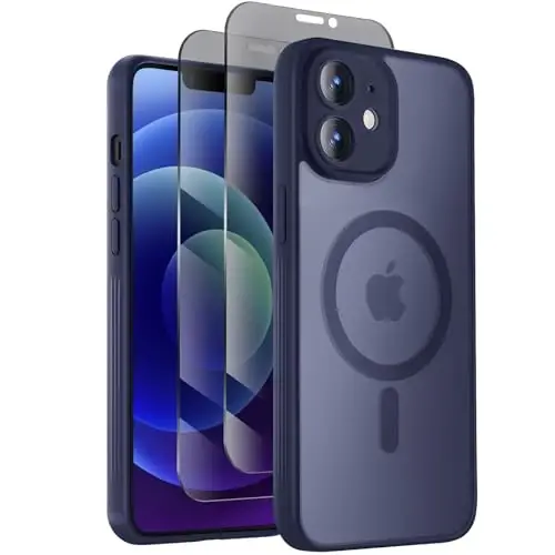 Symcele Designed for iPhone 12 Case, Compatible with MagSafe, with Privacy Screen Protectors X2, [Camera Protection] [15FT Military Drop Protection] Shockproof Phone Case, 6.1