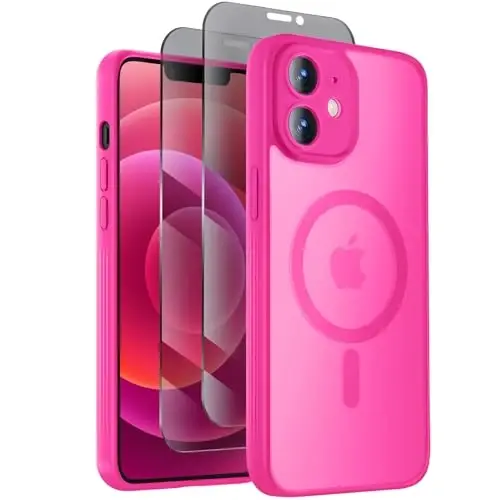 Symcele Designed for iPhone 12 Case, Compatible with MagSafe, with Privacy Screen Protectors X2, [Camera Protection] [15FT Military Drop Protection] Shockproof Phone Case, 6.1