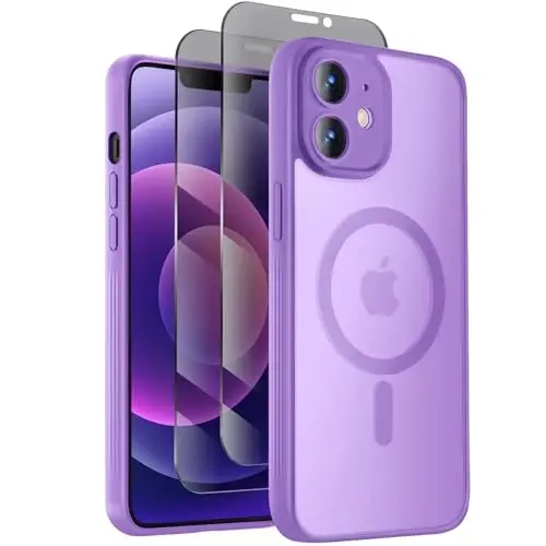 Symcele Designed for iPhone 12 Case, Compatible with MagSafe, with Privacy Screen Protectors X2, [Camera Protection] [15FT Military Drop Protection] Shockproof Phone Case, 6.1