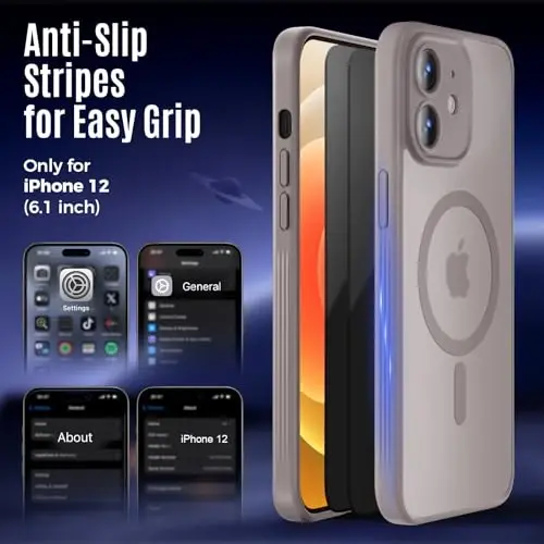 Symcele Designed for iPhone 12 Case, Compatible with MagSafe, with Privacy Screen Protectors X2, [Camera Protection] [15FT Military Drop Protection] Shockproof Phone Case, 6.1