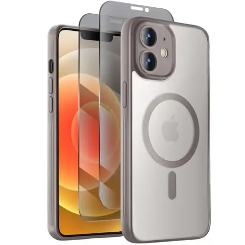 Symcele Designed for iPhone 12 Case, Compatible with MagSafe, with Privacy Screen Protectors X2, [Camera Protection] [15FT Military Drop Protection] Shockproof Phone Case, 6.1