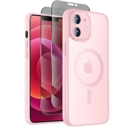 Symcele Designed for iPhone 12 Case, Compatible with MagSafe, with Privacy Screen Protectors X2, [Camera Protection] [15FT Military Drop Protection] Shockproof Phone Case, 6.1