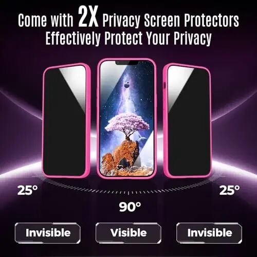 Symcele Designed for iPhone 12 Case, Hot Pink | Compatible with MagSafe, with Privacy Screen Protectors X2, [Camera Protection] [15FT Drop Protection] Shockproof Case 6.1