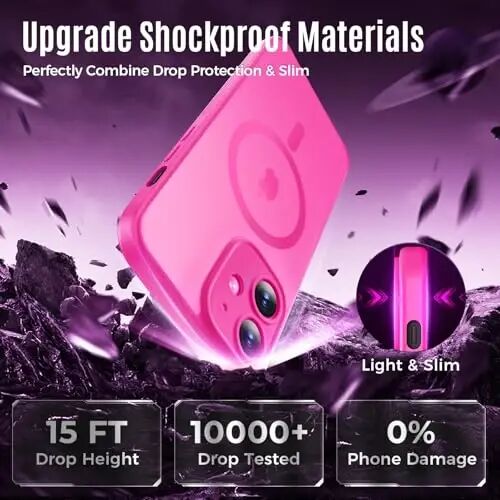 Symcele Designed for iPhone 12 Case, Hot Pink | Compatible with MagSafe, with Privacy Screen Protectors X2, [Camera Protection] [15FT Drop Protection] Shockproof Case 6.1