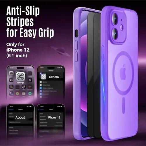 Symcele Designed for iPhone 12 Case, Light Purple | Compatible with MagSafe, with Privacy Screen Protectors X2, [Camera Protection] [15FT Drop Protection] Shockproof Case 6.1