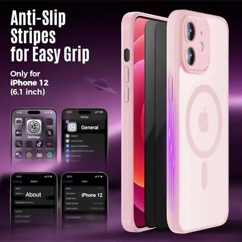 Symcele Designed for iPhone 12 Case, Pink | Compatible with MagSafe, with Privacy Screen Protectors X2, [Camera Protection] [15FT Drop Protection] Shockproof Case 6.1
